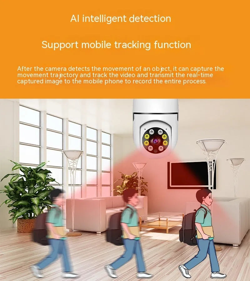 Wireless wifi bulb camera with 1080p resolution and full colour night vision measuring 5x12cm