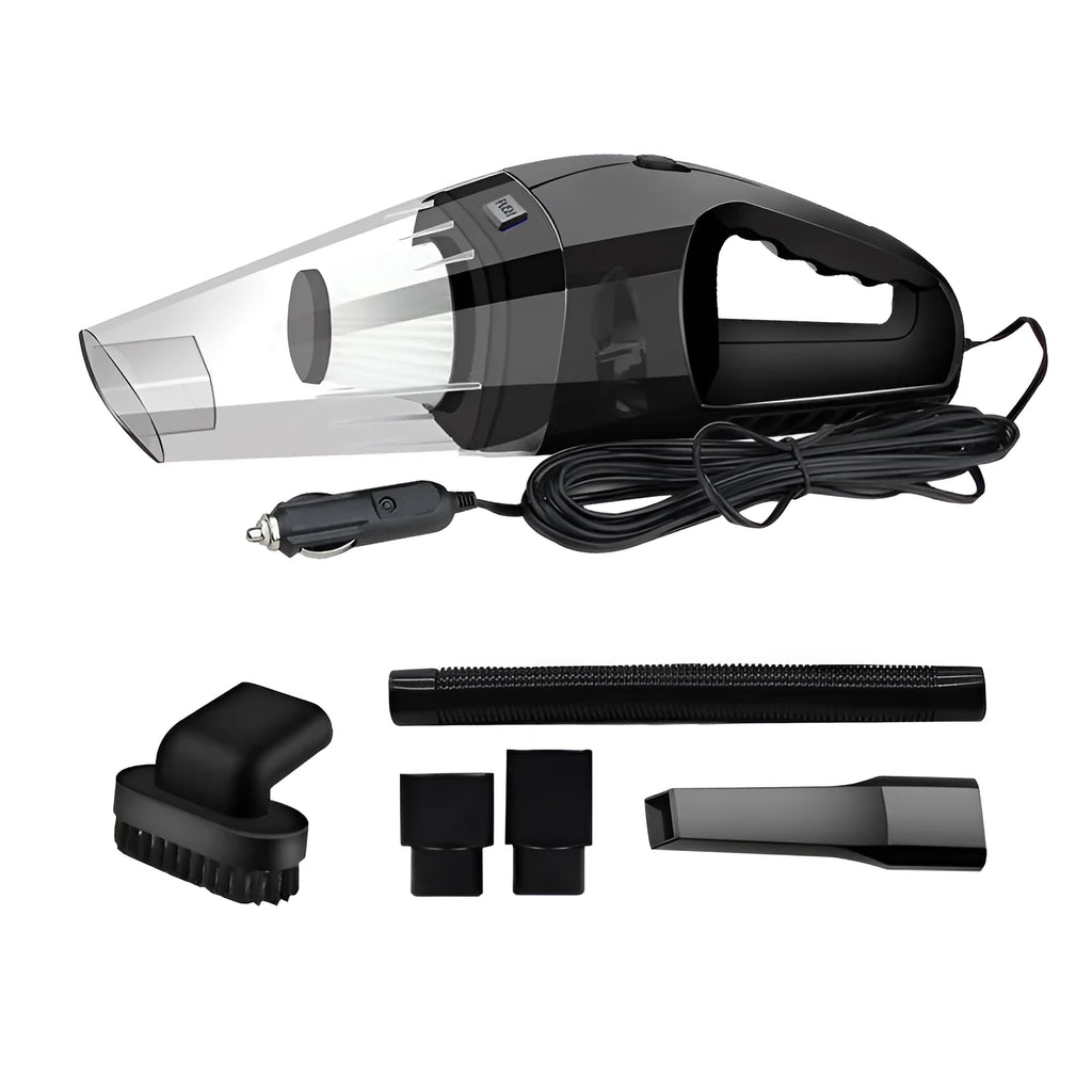 Portable handheld 12V car vacuum cleaner with multiple nozzles for vehicle interior cleaning