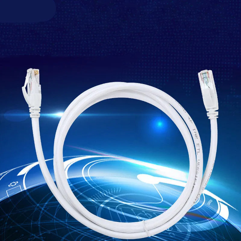 White Cat6 network cable with RJ45 connectors in various lengths including 1M to 50M for Ethernet networking