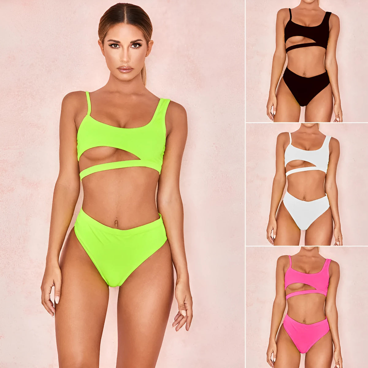 Solid colour ladies nylon spandex swimwear with chest pad in green