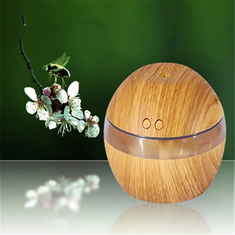 Brown wood grain USB desktop humidifier with 200ml transparent water tank