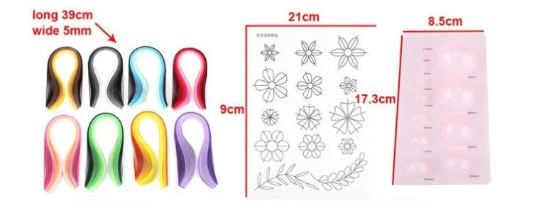 Art beginner paper craft kit with gradient paper strips 39cm and quilling tools in storage box