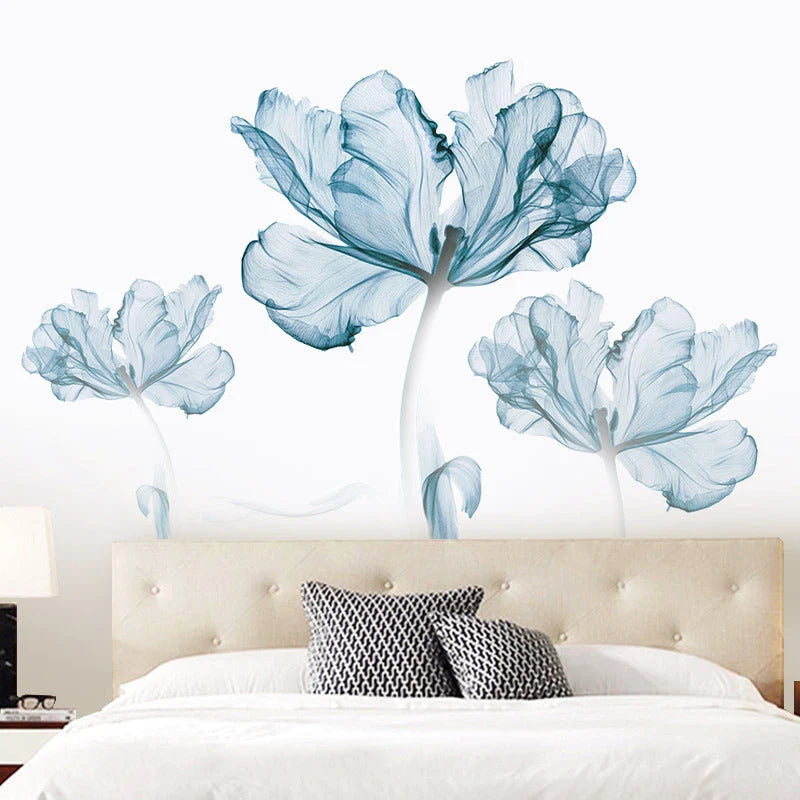 Nordic blue flower PVC wall stickers for home and restaurant decor