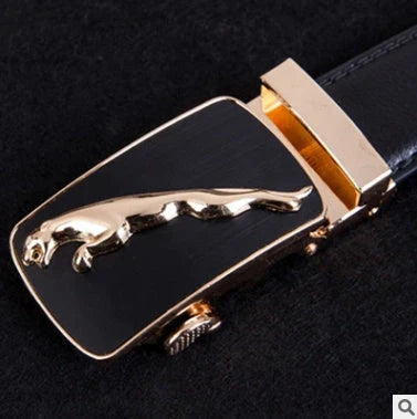 Men's automatic buckle leather belt with gold buckle head, 3.55cm width