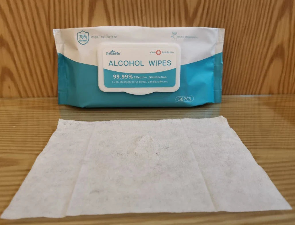 50PCS alcohol wipes for effective disinfection, measuring 180mm x 150mm