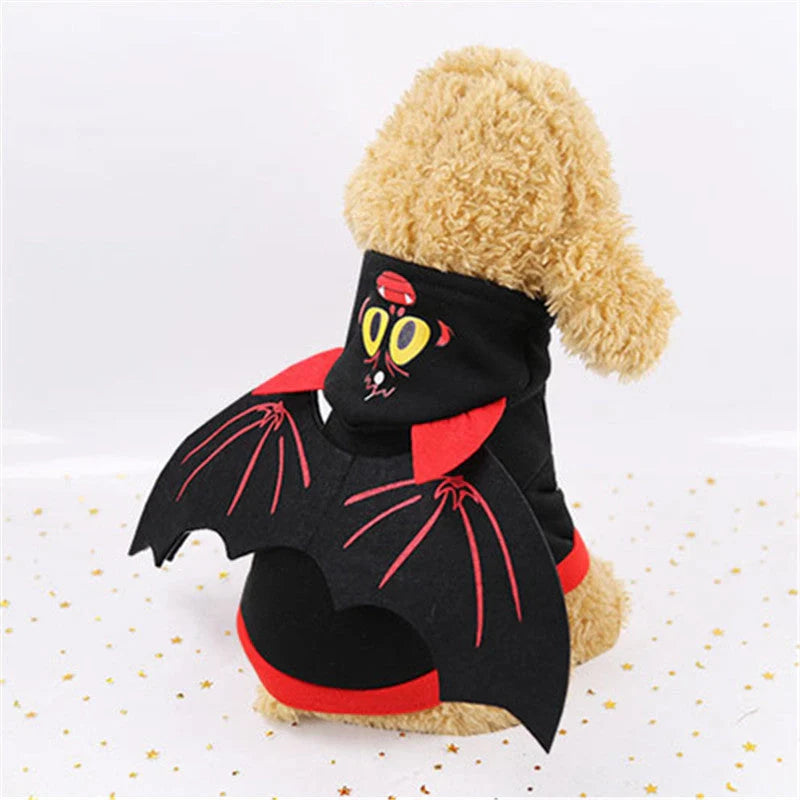 Halloween bat wings pet clothes for dogs and cats in black with red accents