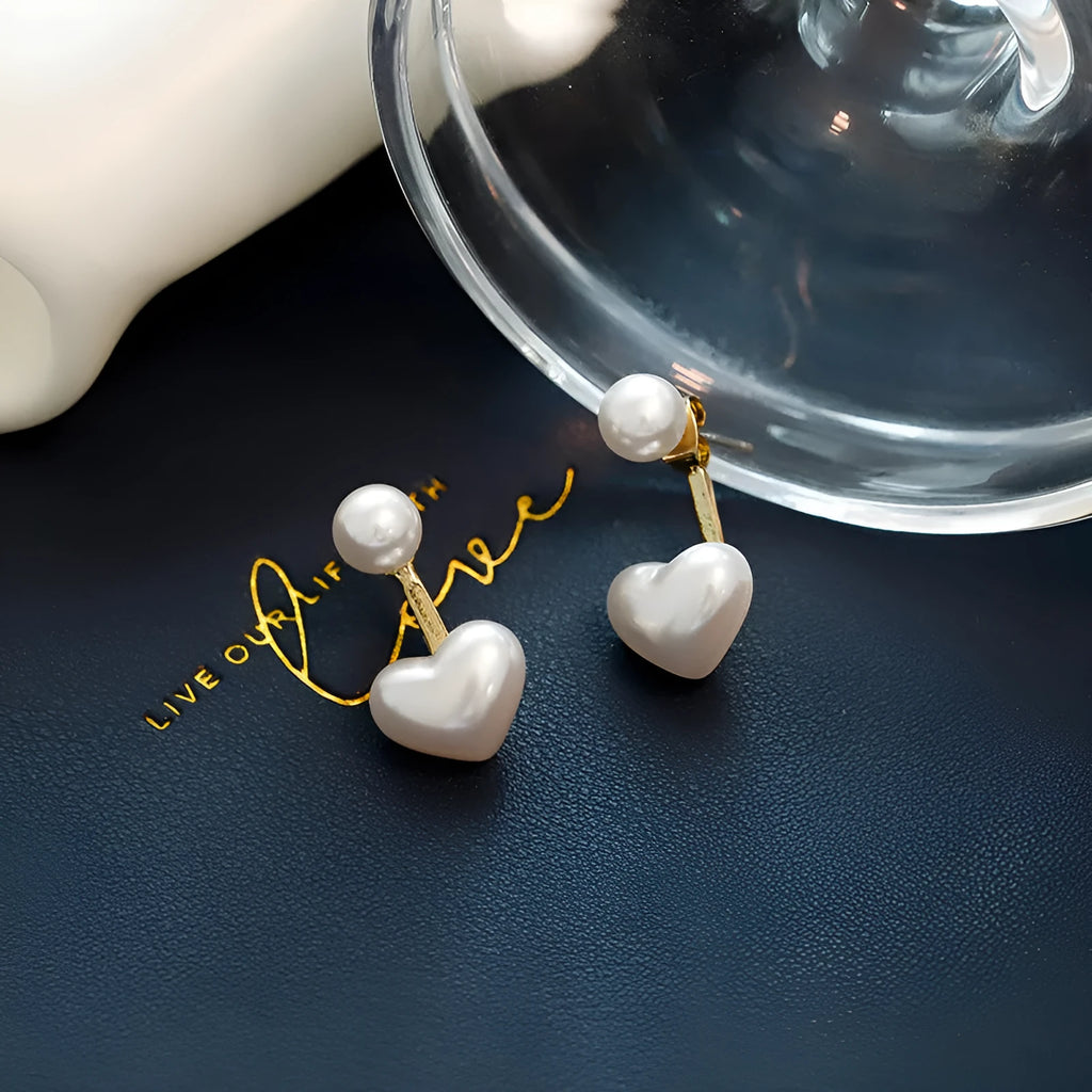 Korean style heart-shaped stud earrings with electroplated alloy settings and artificial gemstone inlays