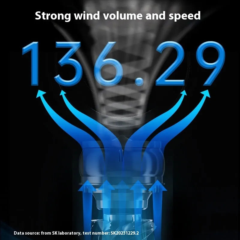 White bladeless tower fan with touch screen controls and remote on a desk.