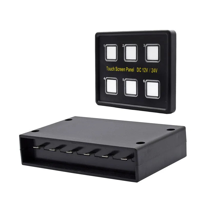 Wrangler black 6-way touch switch panel with blue and white LED indicators for car boat bus modification