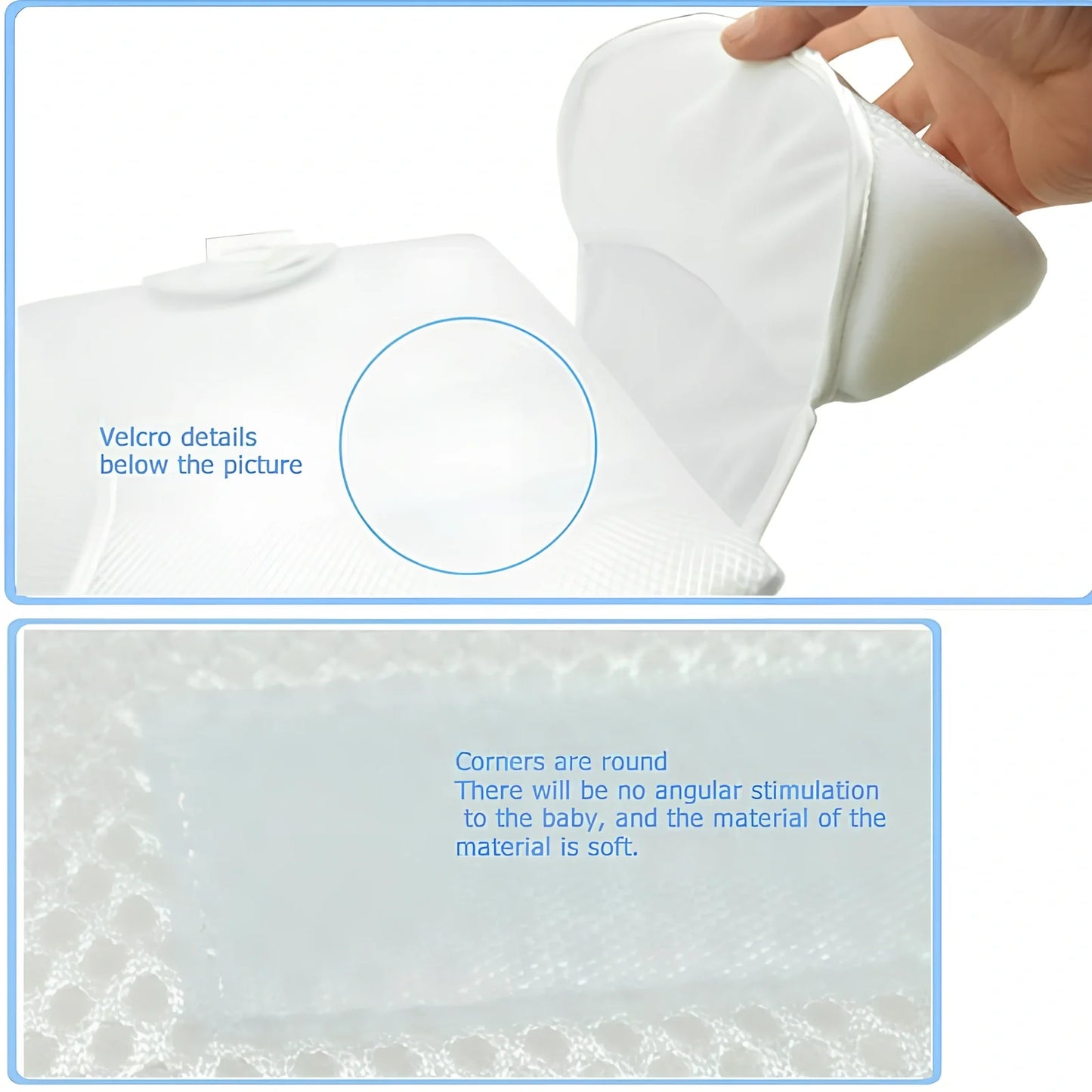 White baby sleep positioning pad with curved armrest and elevated head section