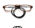 Portable magnetic reading glasses in pure titanium full frame with gray frame and red legs, adjustable neck hang design