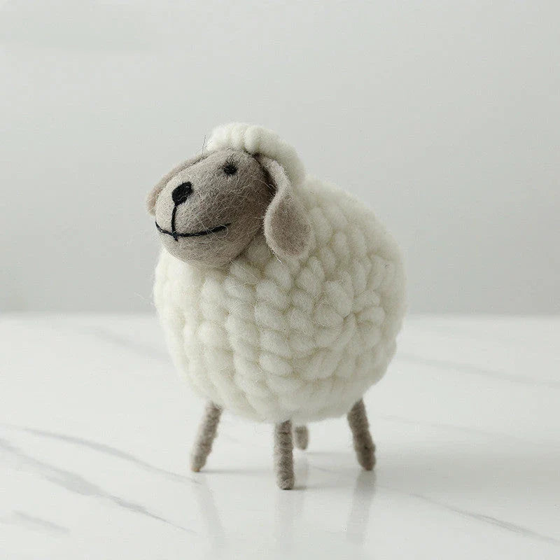Adorable felt sheep miniature figurines in various colours and sizes for home decoration