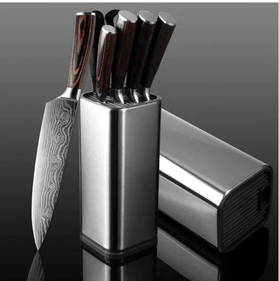 Black and white kitchen knife holder with storage bucket and detachable drainage base