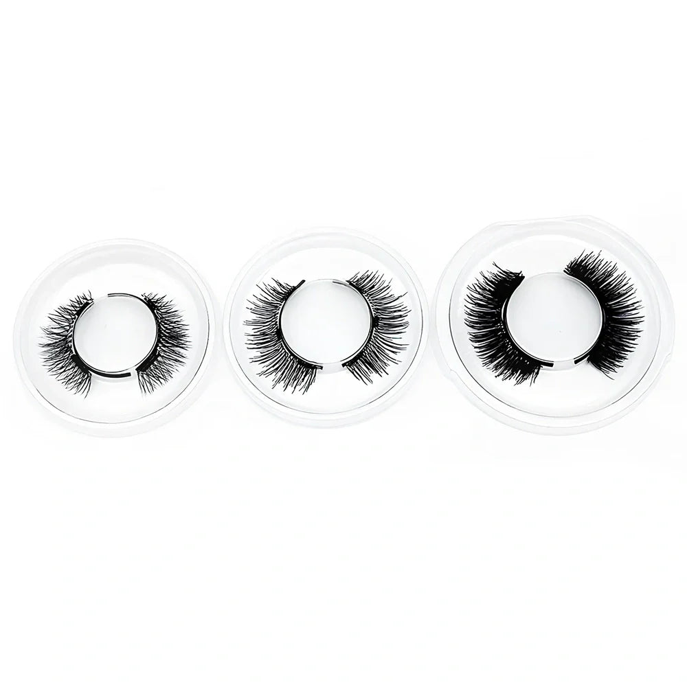 Three pairs black quantum magnetic false eyelashes with curler, ultra-thin ice silk for quick glue-free wear