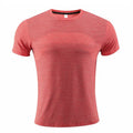 Short sleeve polyester spandex running T-shirt for basketball and workouts on a size chart.