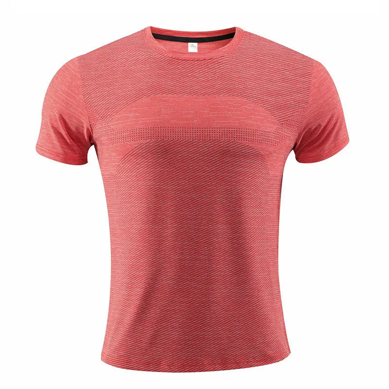 Short sleeve polyester spandex running T-shirt for basketball and workouts on a size chart.