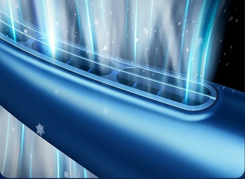 Portable bladeless neck fan with refrigeration cooling sheets, 190g, blue 4000mAh option, front view