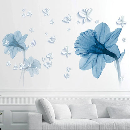 Nordic blue flower decorative wall stickers with anti-mold PVC coating