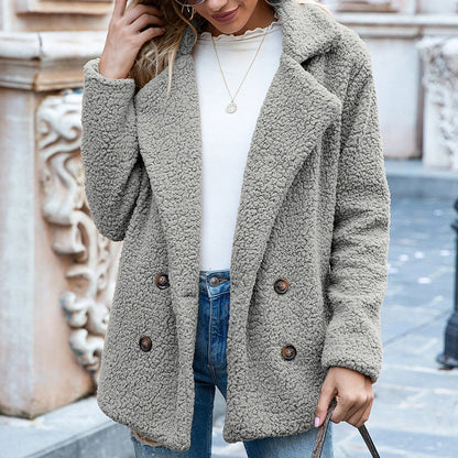 Loose Lapel Fluffy Coat Winter Button Jacket for Women in various colours and sizes