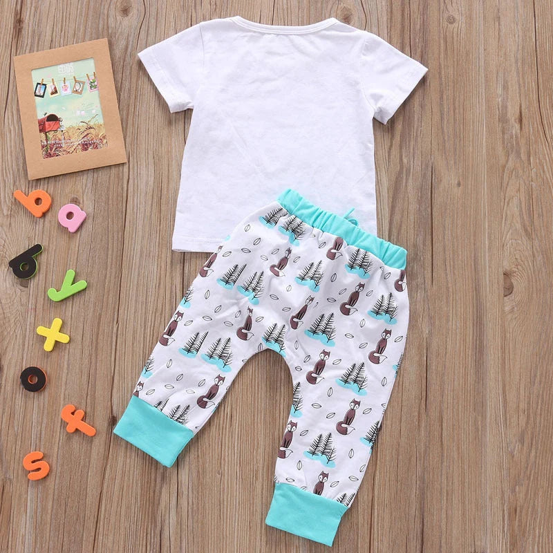 Newborn baby clothes set in 100% cotton, includes T-shirt and pants for ages 0-24 months