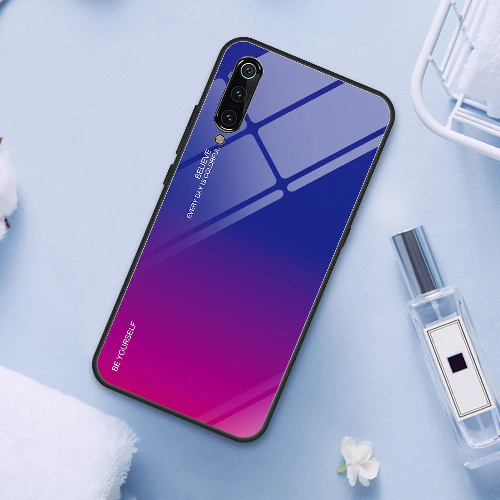 Gradient colour phone case with tempered glass back for Redmi smartphones