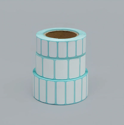 Roll of 20mm x 10mm black and blue waterproof sticky stickers, 3000 sheets on 28mm core, scratch and oil resistant