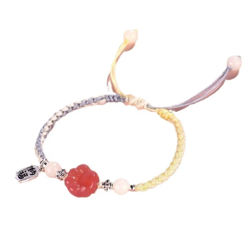 Handmade cat's paw couple bracelet with woven glass beads in pastoral style