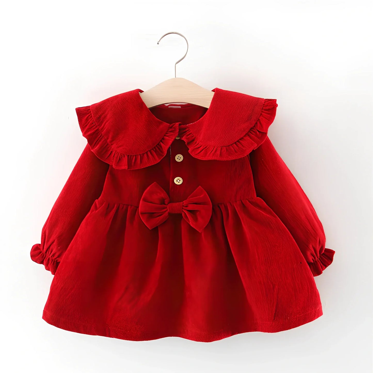 Baby girl cotton corduroy dress with bow detail in multiple colour options