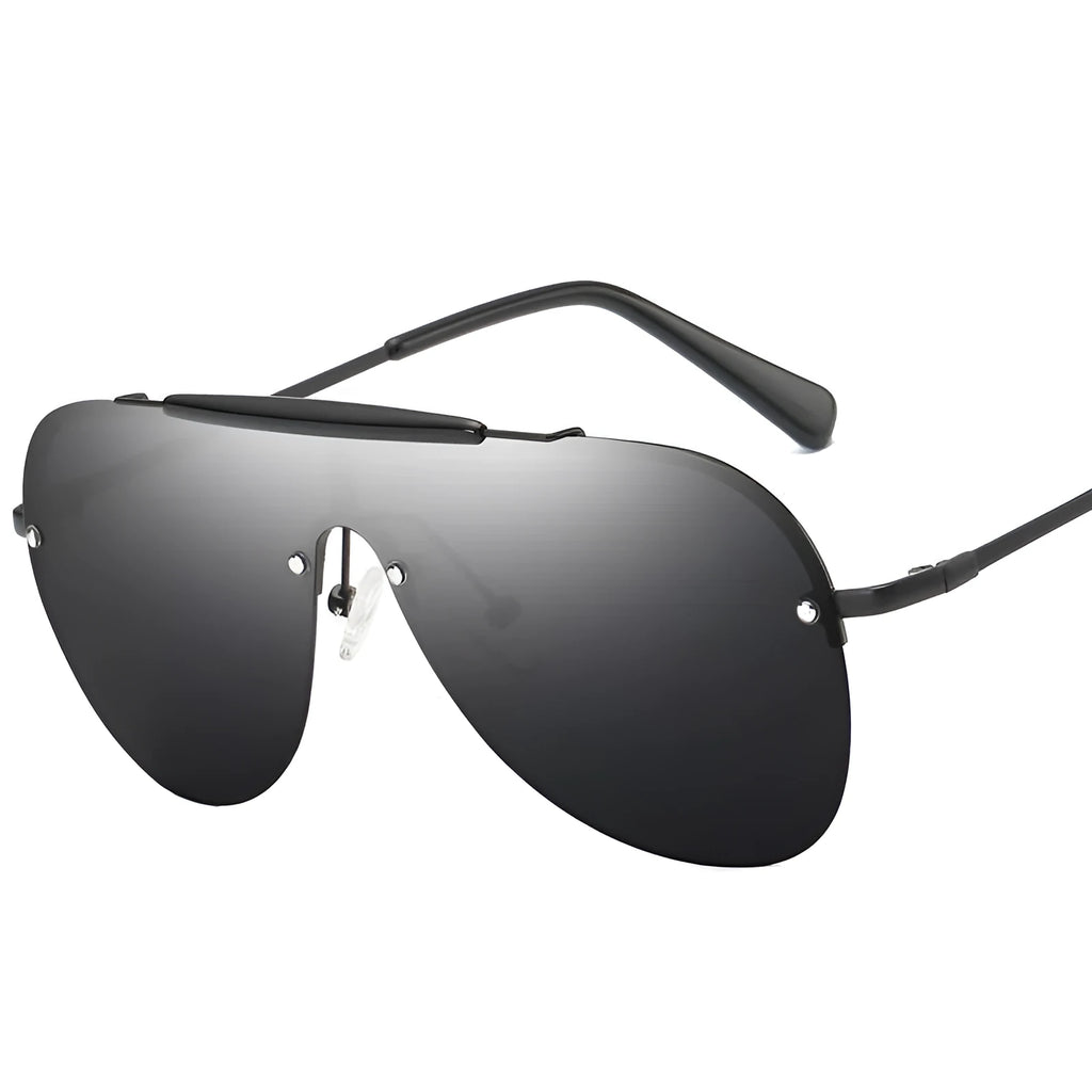 Men's one-piece large frame aviator sunglasses with metal frame and PC lenses in Gold Frame Progressive Tea