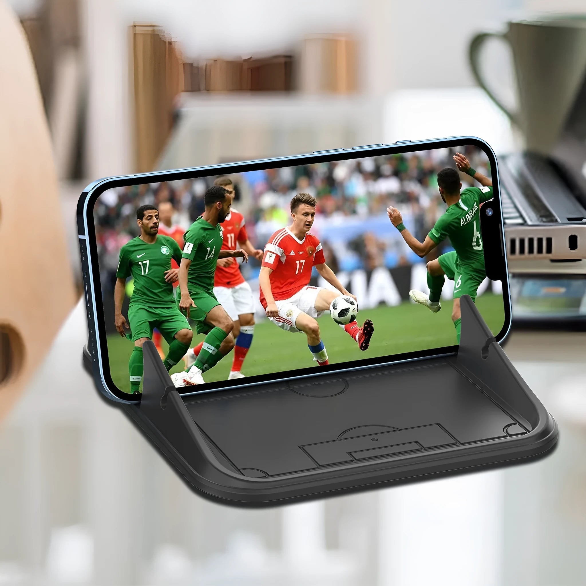 Silicone automobile phone holder with friction grip for dashboard or desktop smartphone mounting