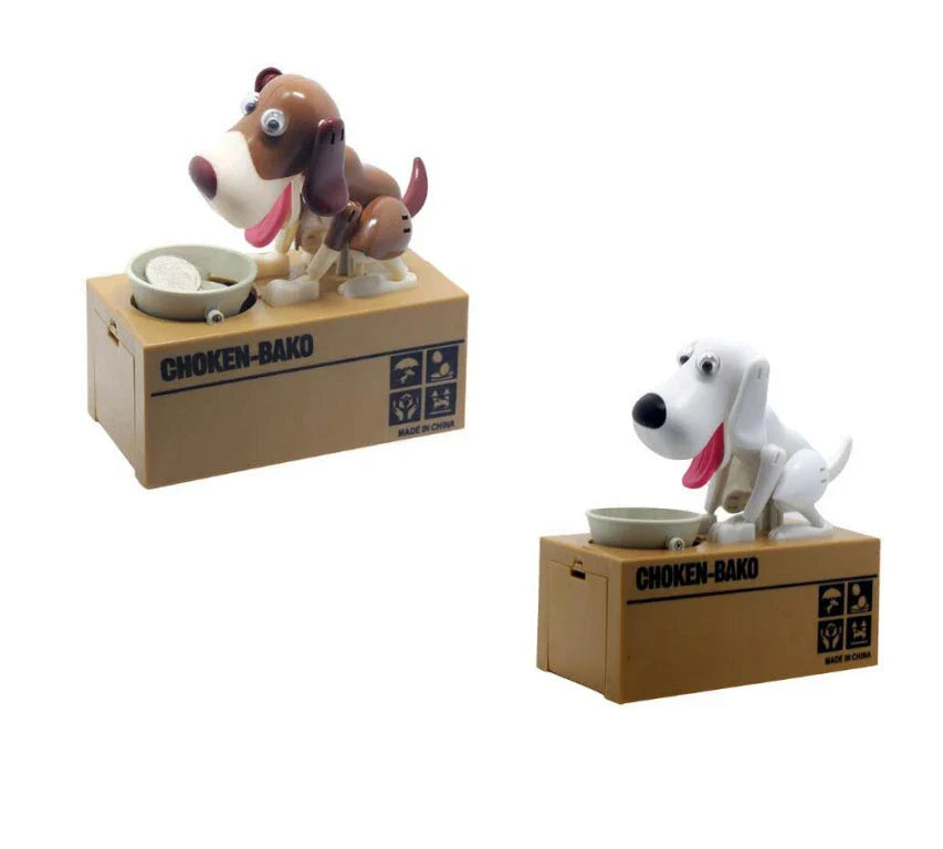 Robotic dog piggy bank with automatic coin collection in various colours