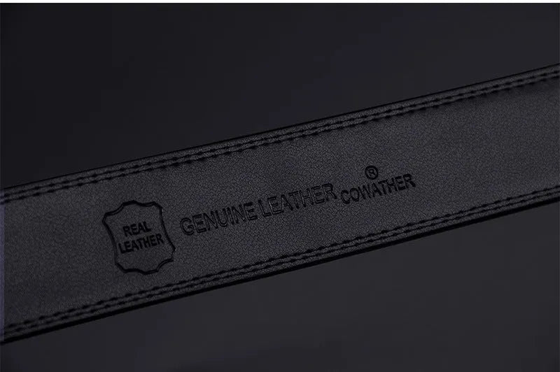 Automatic buckle two-layer cowhide belt men black rectangle alloy buckle single loop