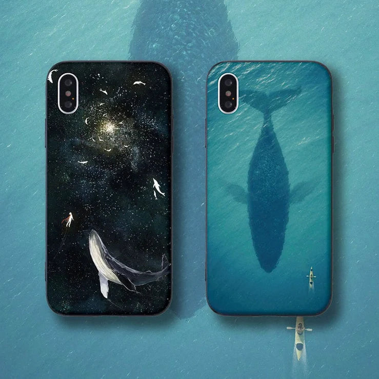 Silicone mobile phone case with whale pattern design for Apple iPhone protection