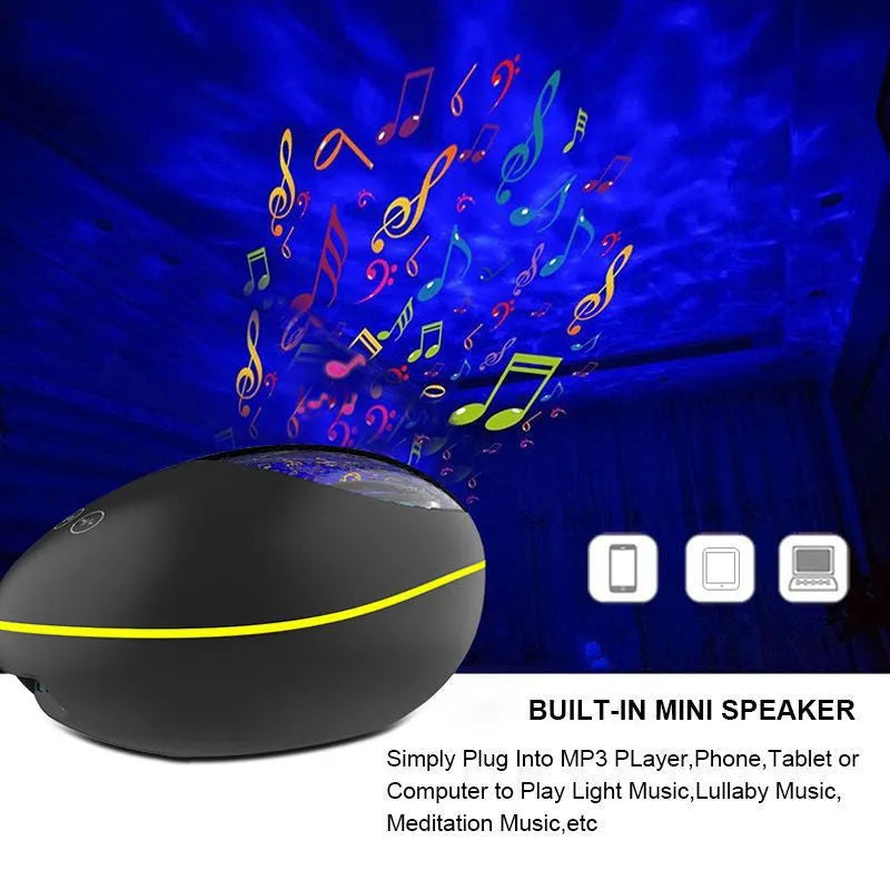 Coversage ocean wave projector LED night light with Bluetooth speaker, remote control, black, USB powered, 2.5-3m projection