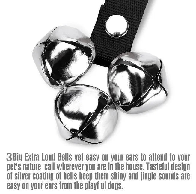 Dog training doorbell with black adjustable rope and bell, 85cm length, for housebreaking