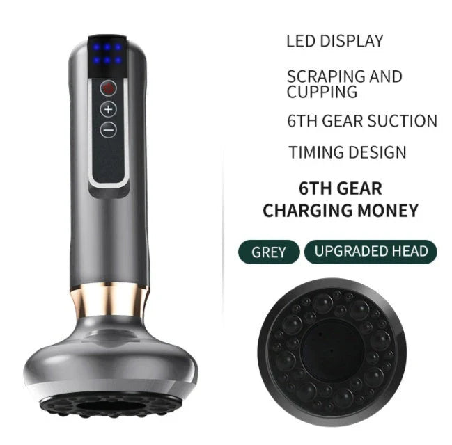A versatile electric vacuum cupping massager with 12 suction levels, infrared heating, and portable wireless design for holistic self-care at home.