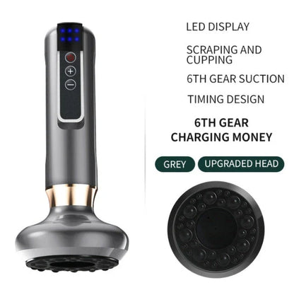 A versatile electric vacuum cupping massager with 12 suction levels, infrared heating, and portable wireless design for holistic self-care at home.