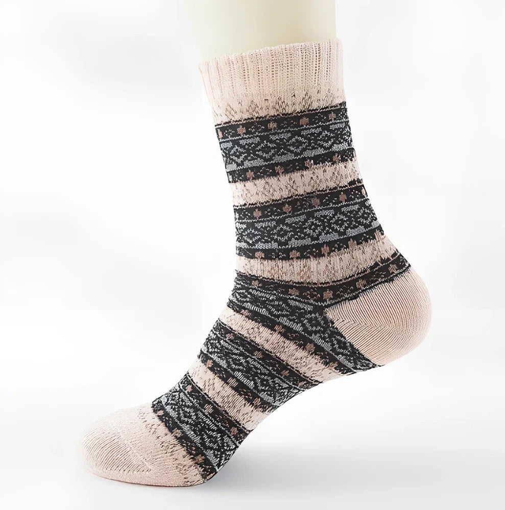 Pack of 5 thick stripe wool blend socks in various colours, featuring 15% rabbit hair for winter warmth, fitting sizes 39-42
