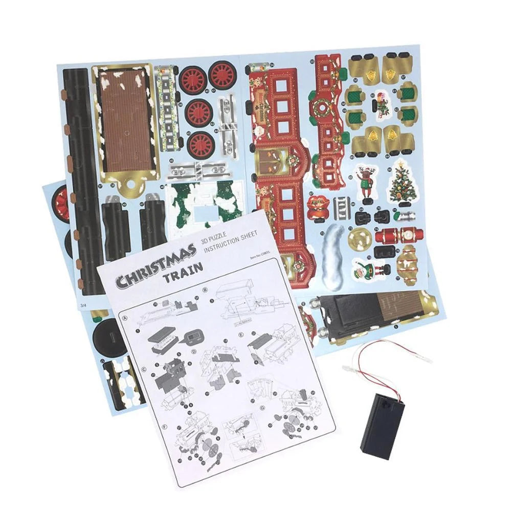 3D Train DIY Puzzle with RGB light, perfect for children's Christmas gifts