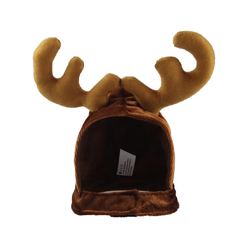 Brown Christmas deer hat with antlers on a cat or small dog