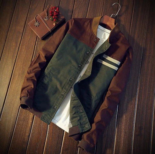 Men's Korean-style single-breasted casual jacket in cotton, available in green and blue