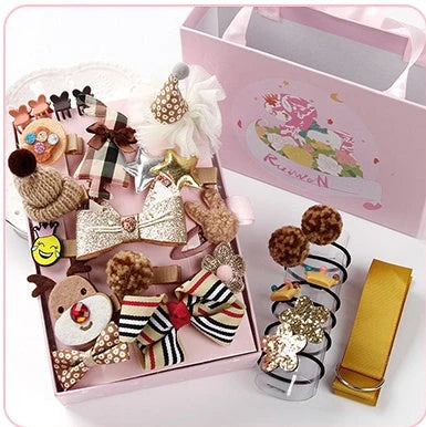 24-piece children's hair clip set with cartoon animal designs including blue fox and pink elephant