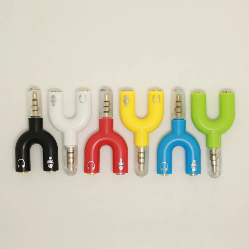 3.5mm headphone splitter adapter in six colours with gold-plated connections
