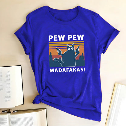 Short sleeve printed Maddakas T-shirt in navy blue, loose fit with round neck and hedging hems, sizes S to XXXL