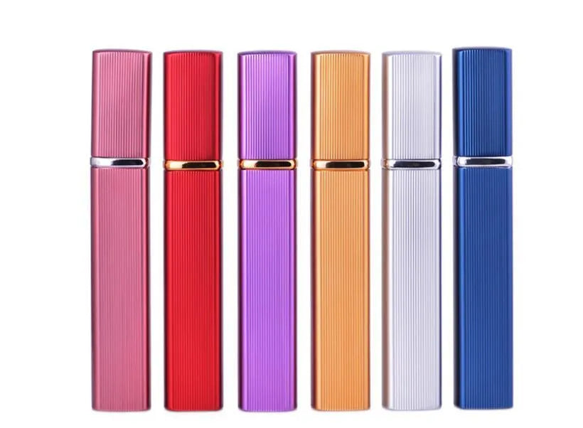 12ml aluminium perfume tube empty bottle with glass liner, lipstick type, square design, gold colour