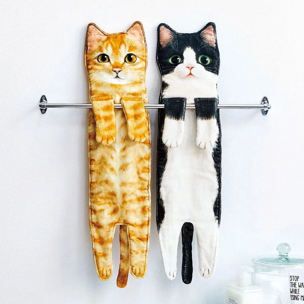 Long cat shape hand towels in various colors for bathroom and kitchen use