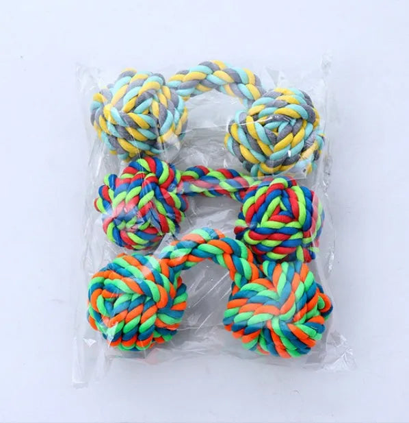 Dog cotton rope toy made from natural cotton rope for chewing and interactive play, random colour.
