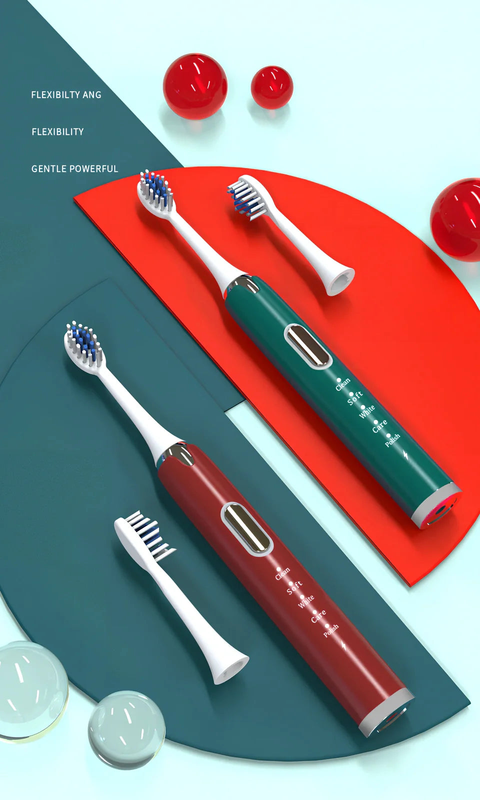 Ultrasonic electric toothbrush with USB charger and replacement brush head in jazz black colour