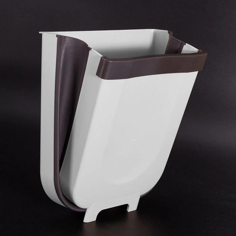 Foldable Wall Mounted Trashcan in brown and white, 9-litre capacity