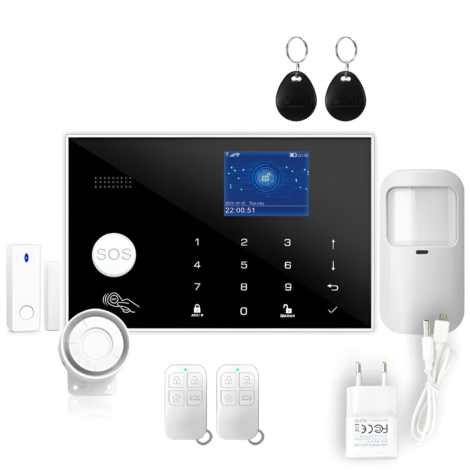Intelligent WiFi GSM touch button household burglar alarm host unit in ER G30 style.